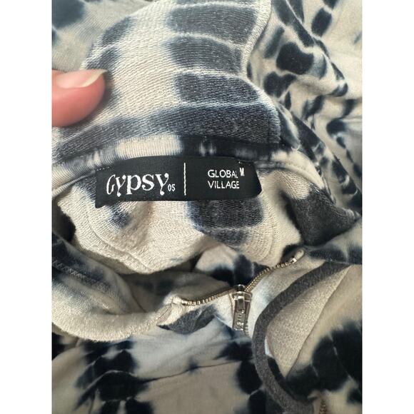 Gypsy 05 Hoodie Womens Medium Black White Tie Dye Soft Zip Sweatshirt Y2k Retro - Picture 6 of 11